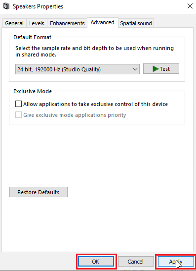 cliquez sur appliquer et cliquez sur ok. Correction du casque SADES non reconnu par le problème Windows 10