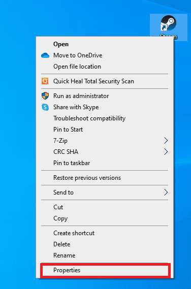Faceți clic dreapta pe comanda rapidă Steam de pe desktop și alegeți proprietăți