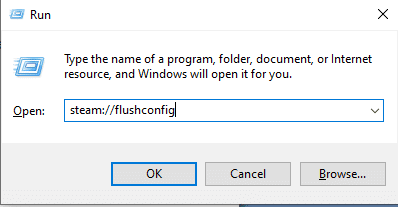 Geben Sie steam flushconfig ein und klicken Sie auf OK. Beheben Sie den Steam-Fehlercode 51 in Windows 10