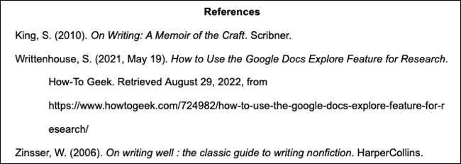 Referenzliste in Google Docs