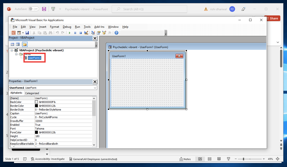 คลิกที่ userform1