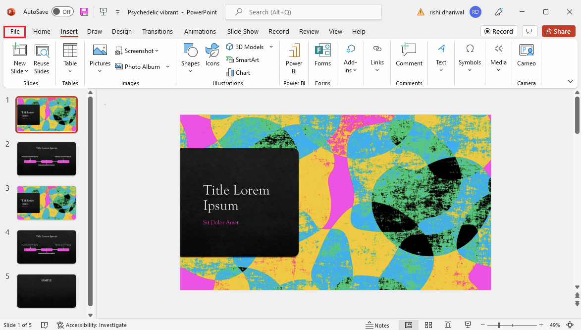 คลิกที่ไฟล์ใน Powerpoint