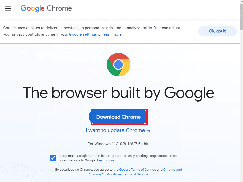 Нажмите «Загрузить Chrome». Исправить ошибку YouTube 400 в Google Chrome