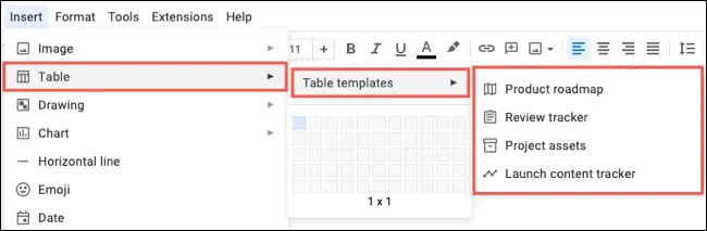 Modelos de tabela no Google Docs