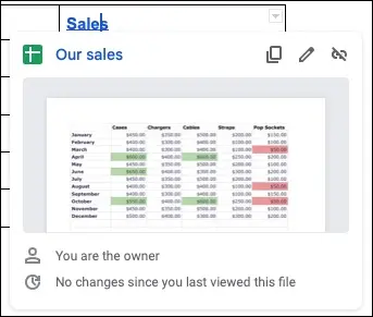 Visualização do link no Google Docs