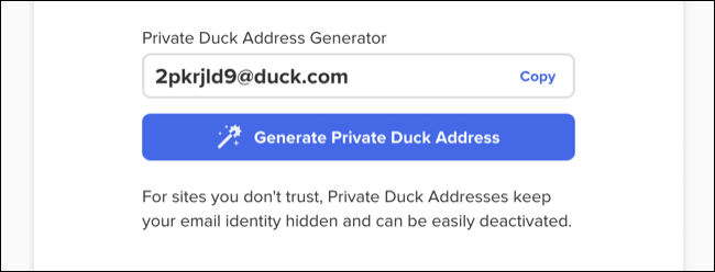 Cree un nuevo alias de protección de correo electrónico de DuckDuckGo