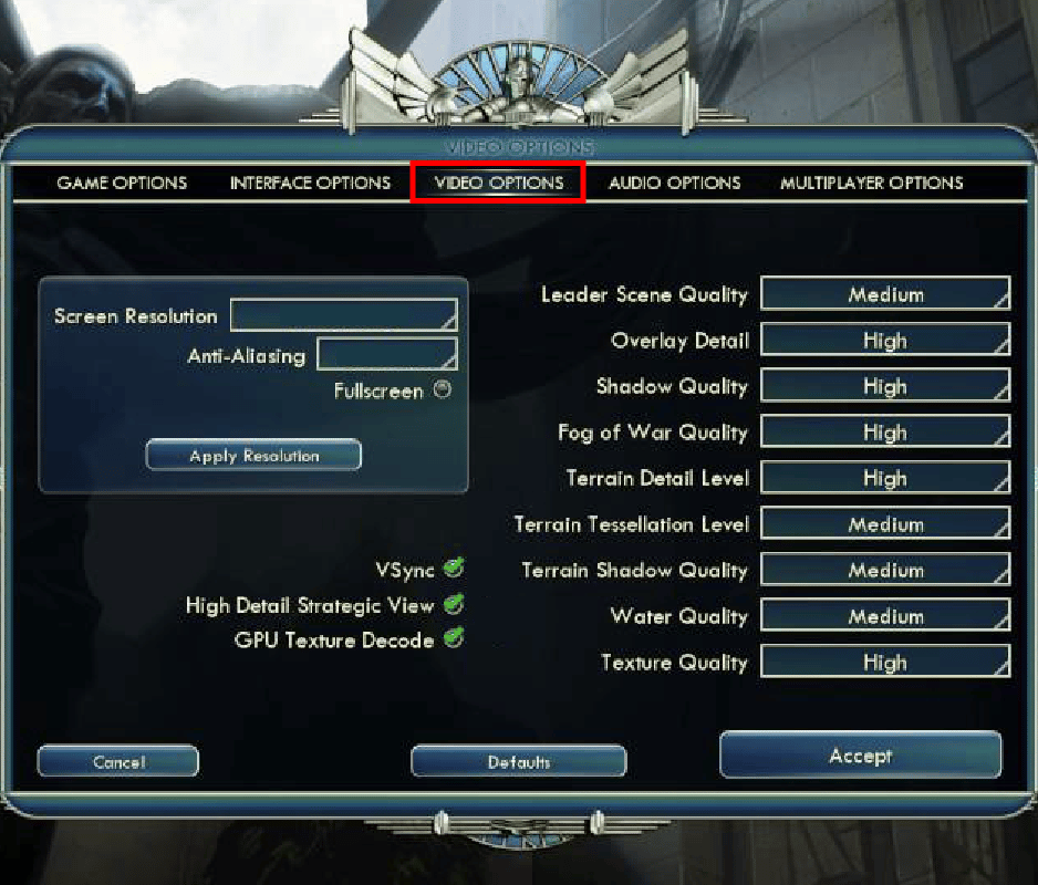 Параметры видео Civilization V