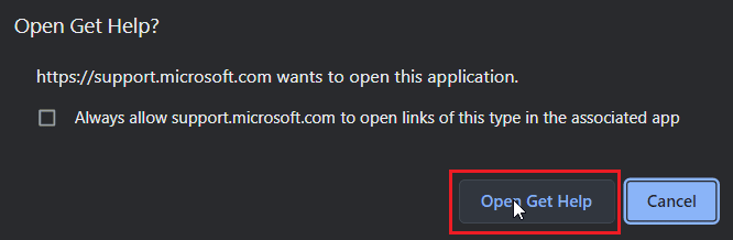 Klicken Sie auf Öffnen, um Hilfe zu erhalten. Beheben Sie den Microsoft Store-Fehlercode 0xc03f300d