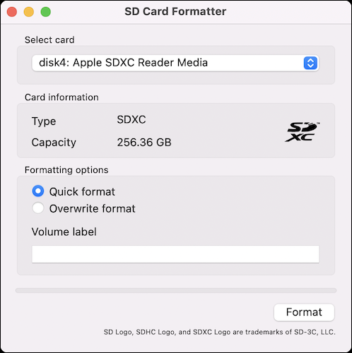 适用于 macOS 的 SD 卡协会存储卡格式化程序