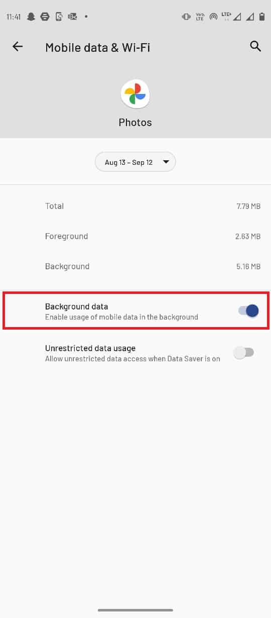 Nyalakan sakelar Data latar belakang