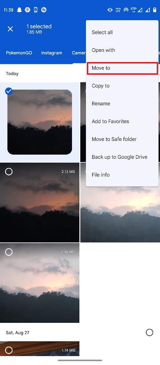 Sélectionnez Déplacer vers. Correction de Google Photos incapable d'enregistrer les modifications