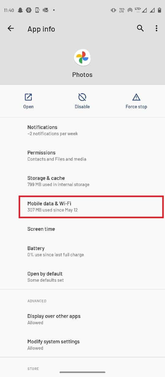 Ici, sélectionnez Données mobiles et Wi-Fi. Correction de Google Photos incapable d'enregistrer les modifications