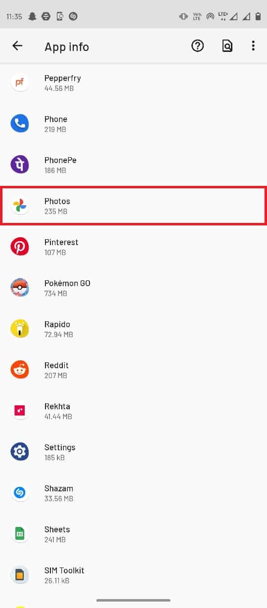 Localisez l'application Photos. Correction de Google Photos incapable d'enregistrer les modifications