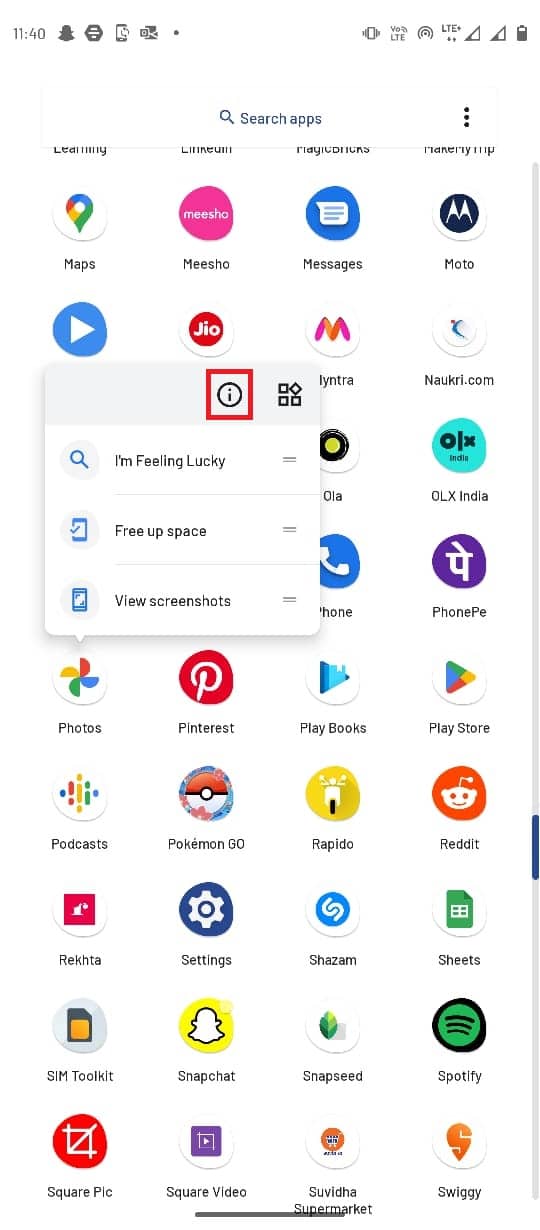 Tekan lama pada ikon aplikasi Foto Google dan pilih Info aplikasi. Perbaiki Foto Google Tidak Dapat Menyimpan Perubahan