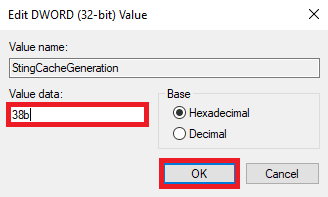 Digite os dados do valor como 38b e clique em OK para salvar as alterações