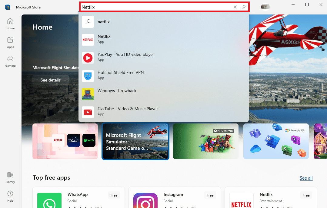 Microsoft Store で Netflix を検索します