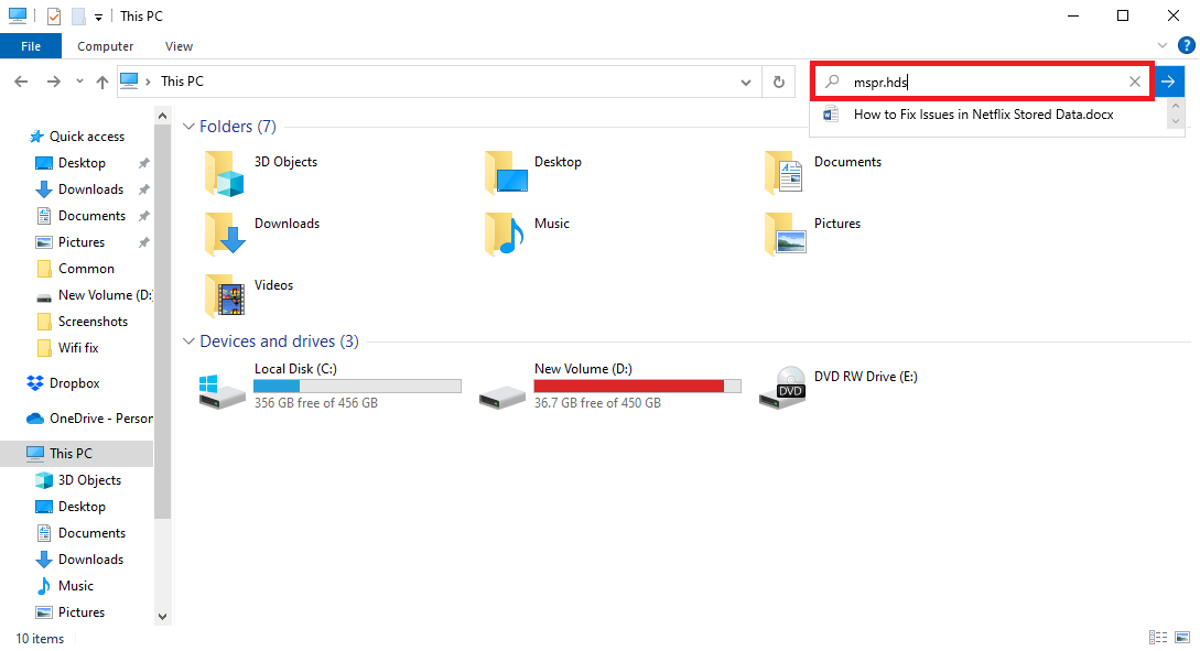 ค้นหาแถบค้นหาประเภท mspr hds แล้วกดปุ่ม Enter วิธีแก้ไขปัญหาใน Netflix Stored Data