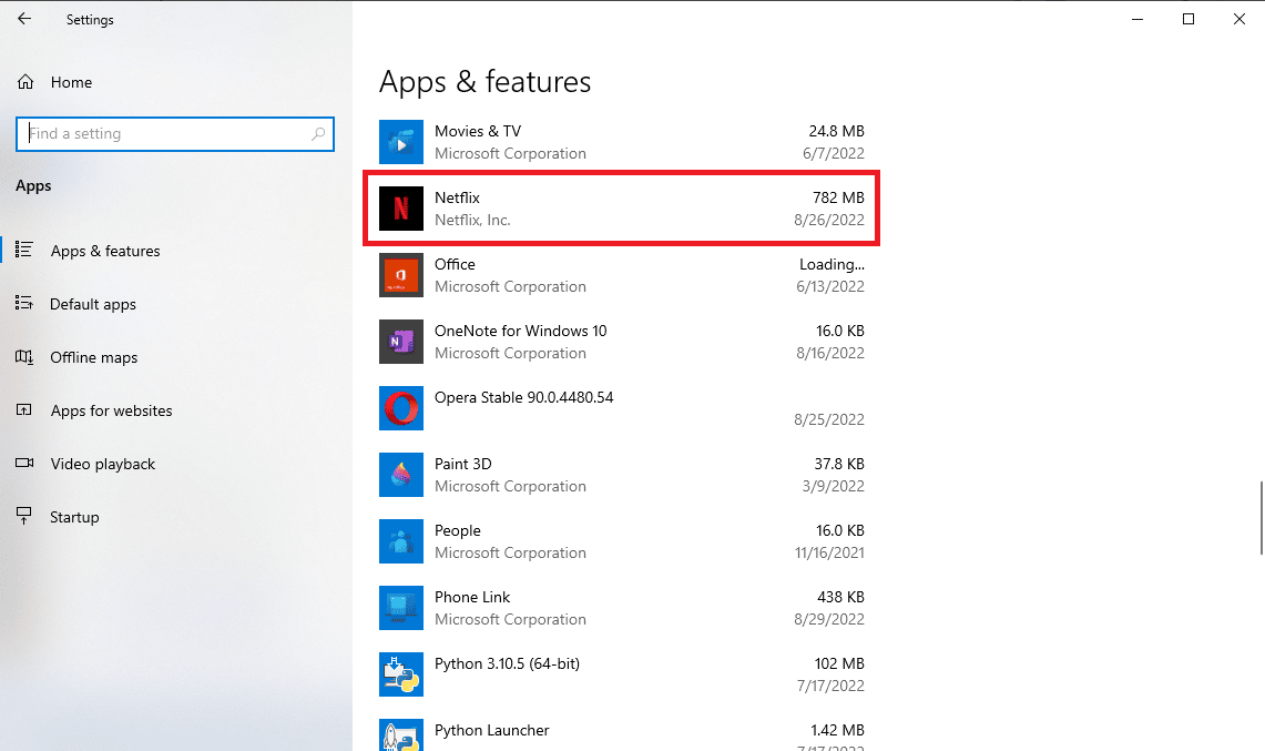 En la ventana Aplicaciones y funciones, busque la aplicación Netflix. Cómo solucionar problemas en los datos almacenados de Netflix