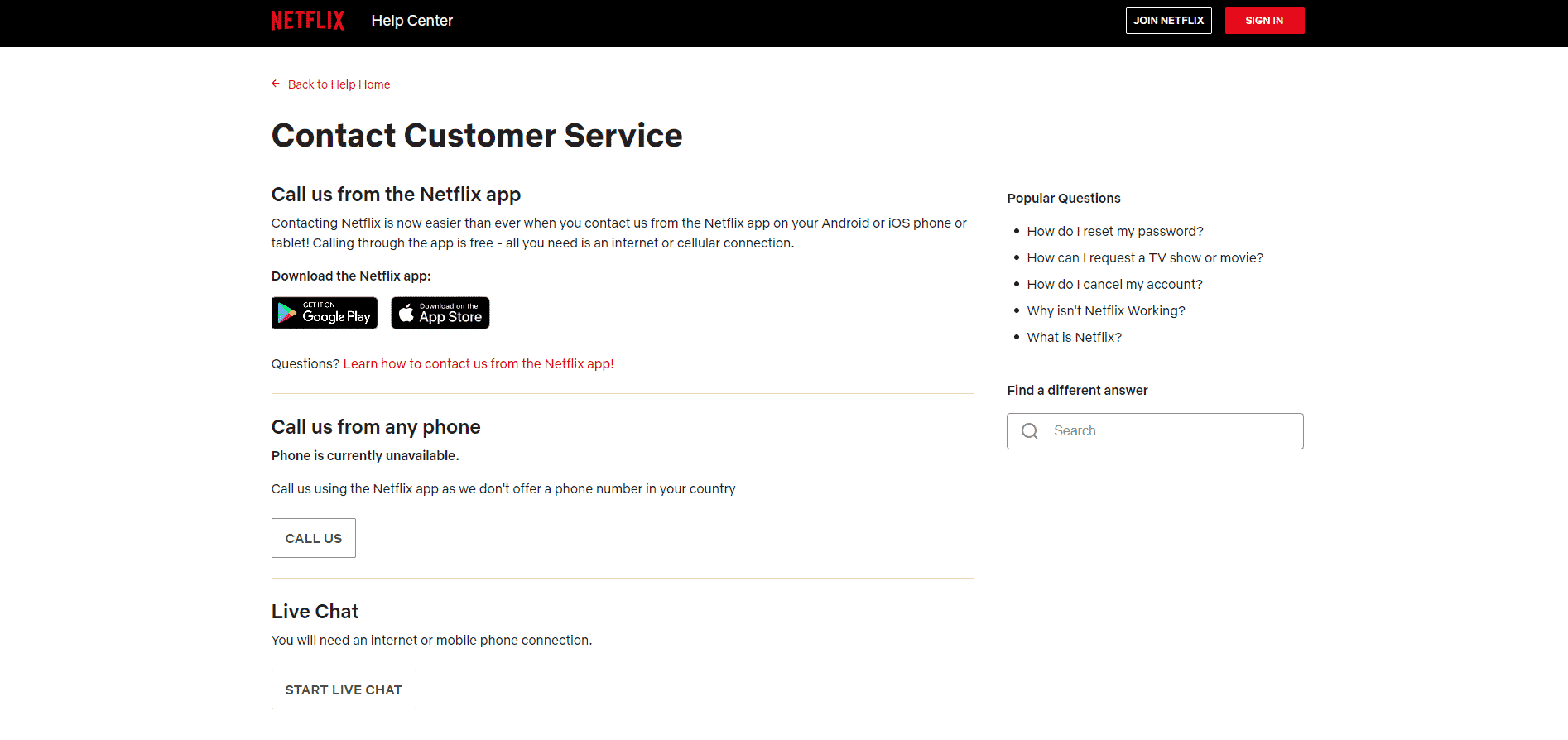 Atención al cliente de contacto de Netflix