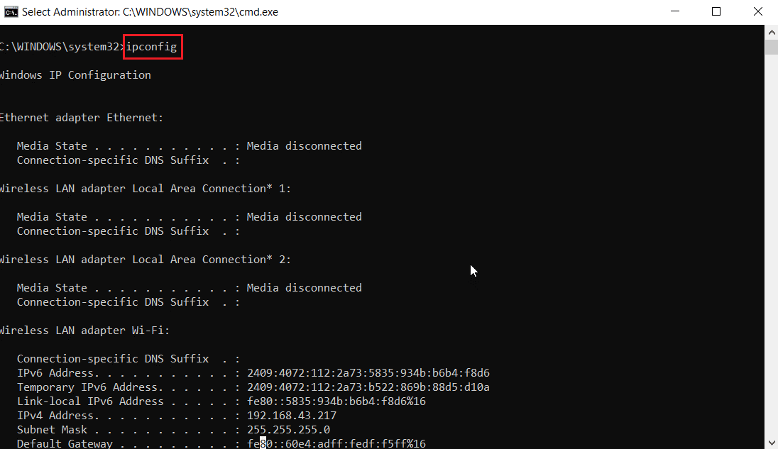 พิมพ์ ipconfig แล้วกด Enter วิธีแก้ไขข้อผิดพลาดสงครามอนันต์แบมเบิร์ก