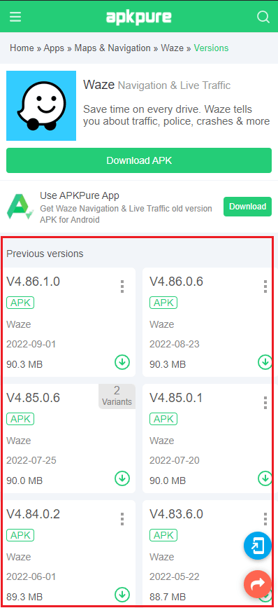 descargar la versión anterior de la aplicación waze