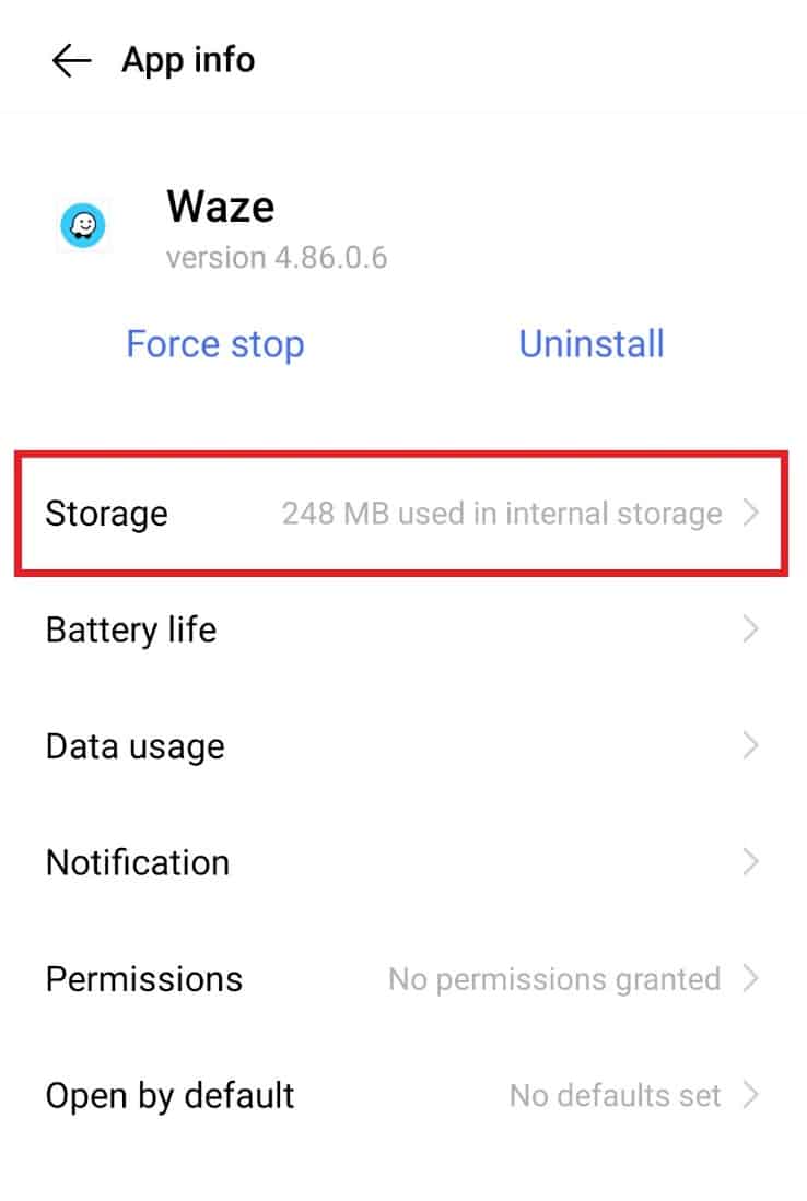 Appuyez sur Stockage | Comment réparer le son de Waze qui ne fonctionne pas