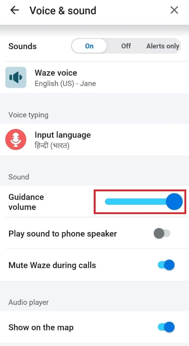 Geser bilah volume Panduan ke maksimum. Perbaiki Suara Waze Tidak Berfungsi di Android