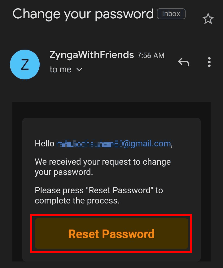 Apri l'e-mail ricevuta e tocca Reimposta password