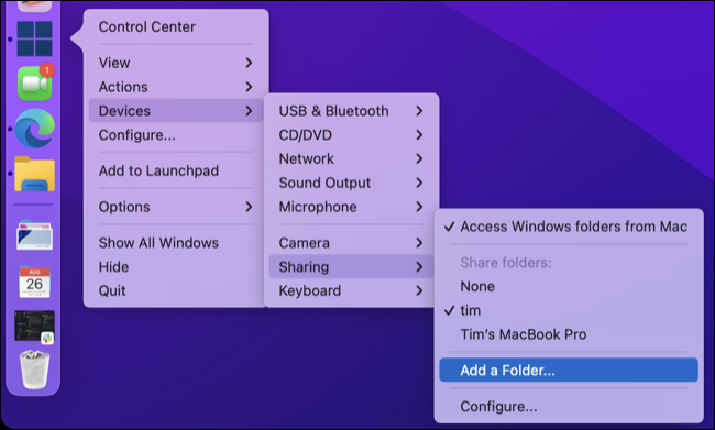 Parallels Desktop 18 添加文件夾