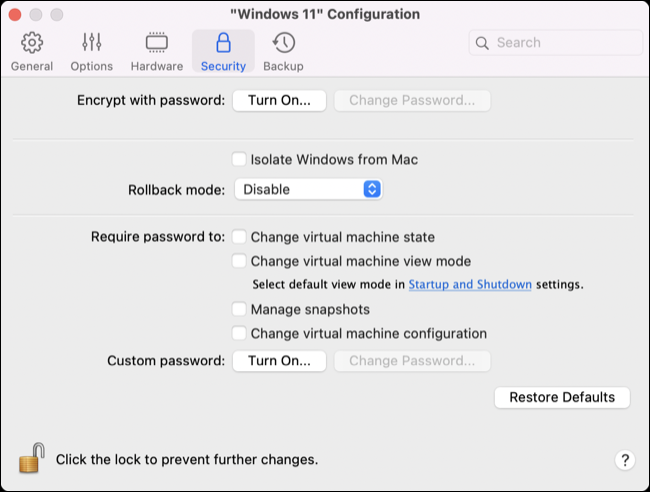 Seguridad de Parallels Desktop 18