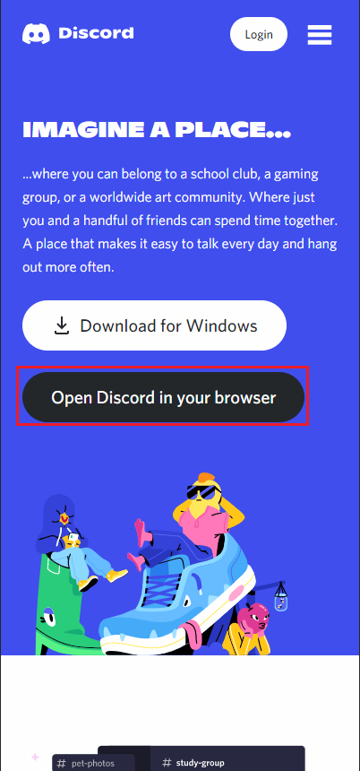 deschideți opțiunea Discord în browser