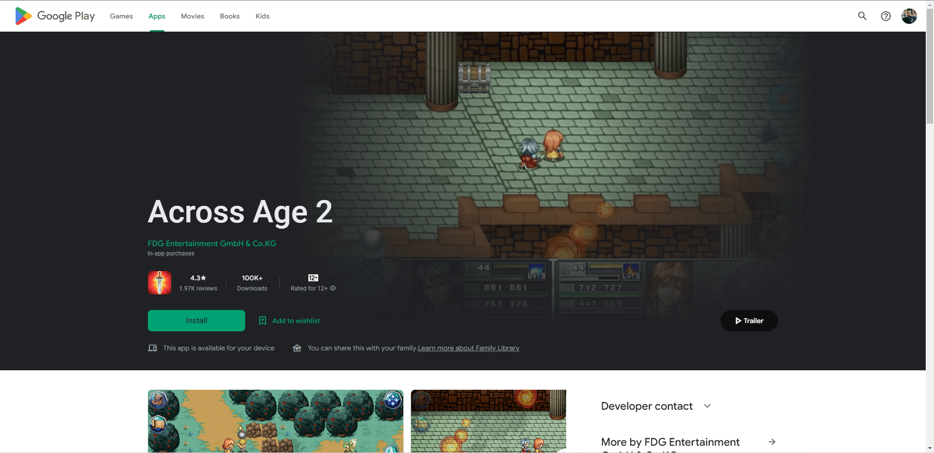 Across Age Play Store-Webseite