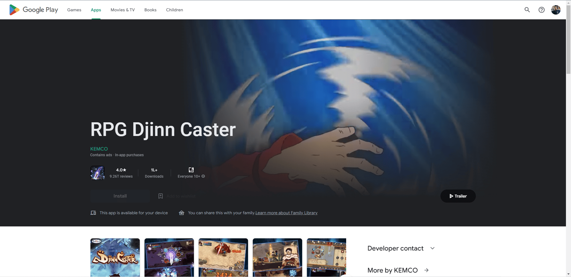 RPG Djinn Caster Play Store-Webseite