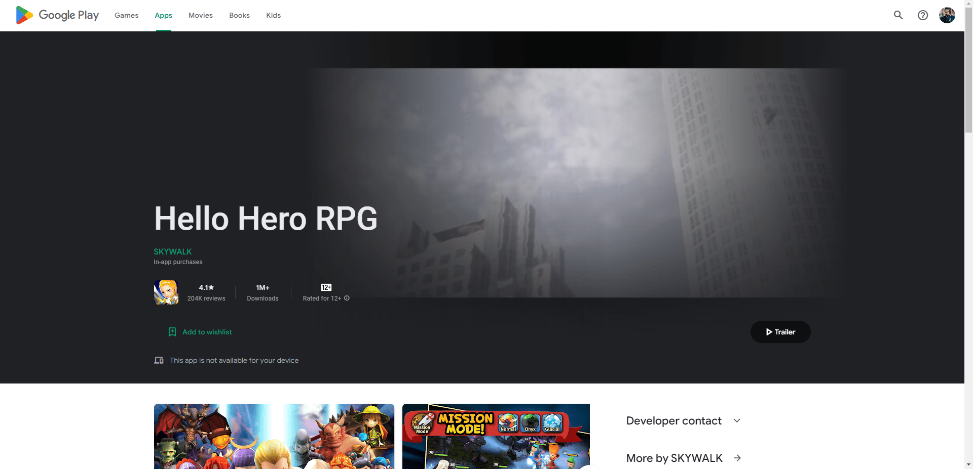 Hello Hero Play Store-Webseite