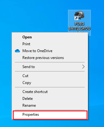 Haga clic derecho en el acceso directo de PUBG y seleccione la opción de propiedades