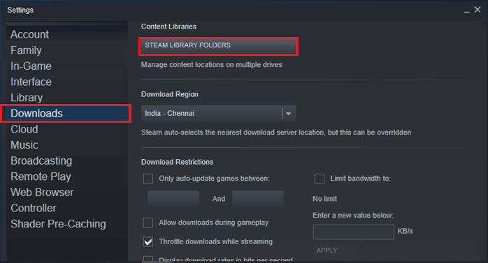 คลิกที่ ดาวน์โหลด และเลือก STEAM LIBRARY FOLDERS ภายใต้ Content Libraries