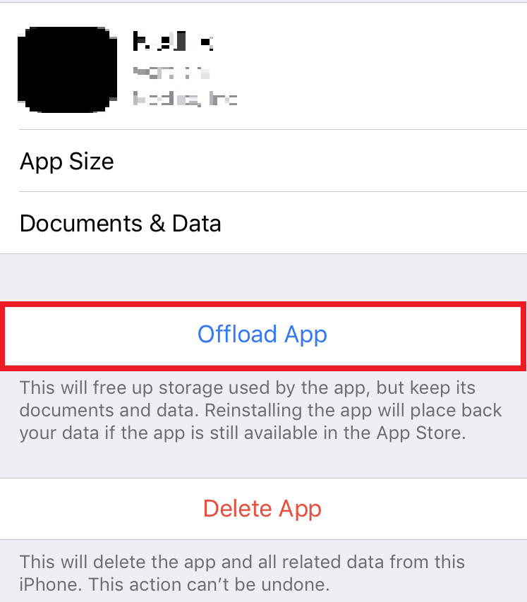 ketuk Aplikasi Offload dan hapus cache aplikasi Instagram di perangkat iOS Anda untuk mengatur ulang data