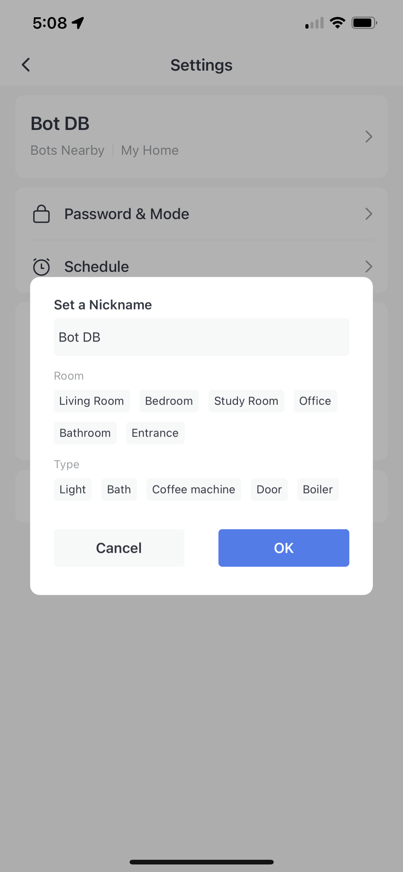 Configuración de un apodo en la aplicación SwitchBot