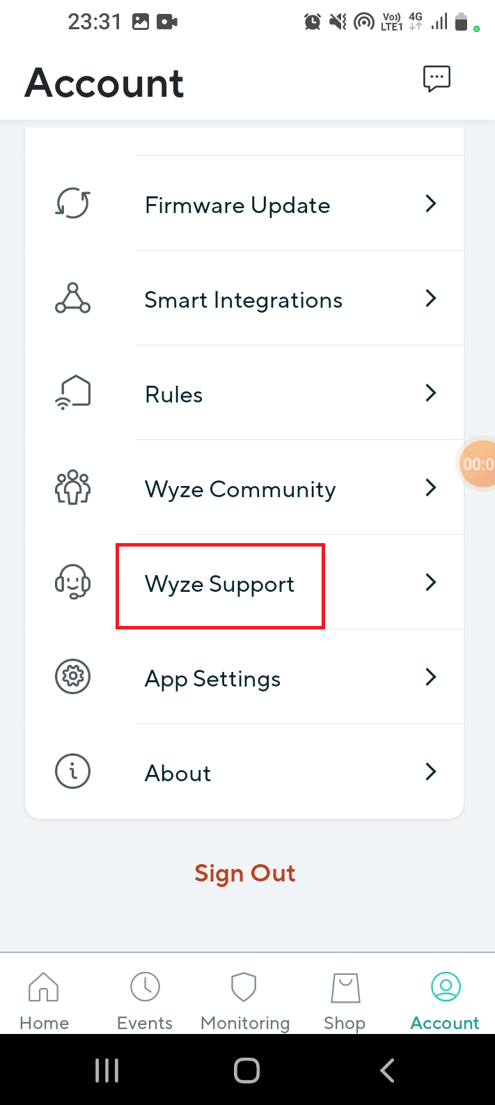 點擊 Wyze 支持選項卡。修復 Wyze 錯誤代碼 06