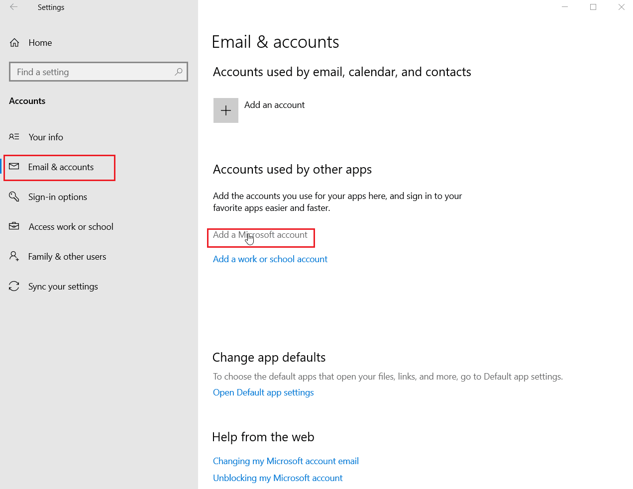 fare clic su Aggiungi un account Microsoft