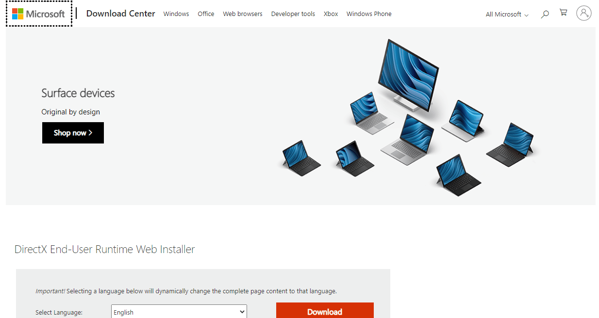 เปิด DirectX End User Runtime Web Installer