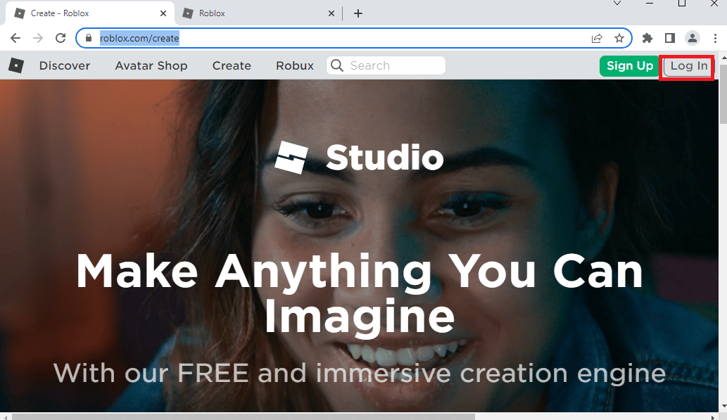 Buka situs web resmi situs web studio Roblox dan masuk ke akun Anda menggunakan kredensial masuk