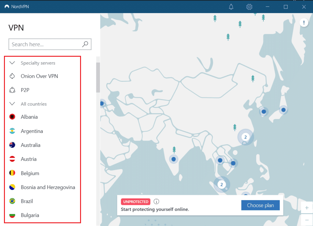 Ändern Sie den Standort in NordVPN