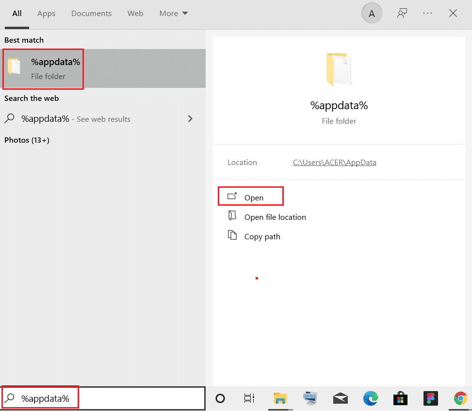 luncurkan folder appdata dari bilah pencarian Windows