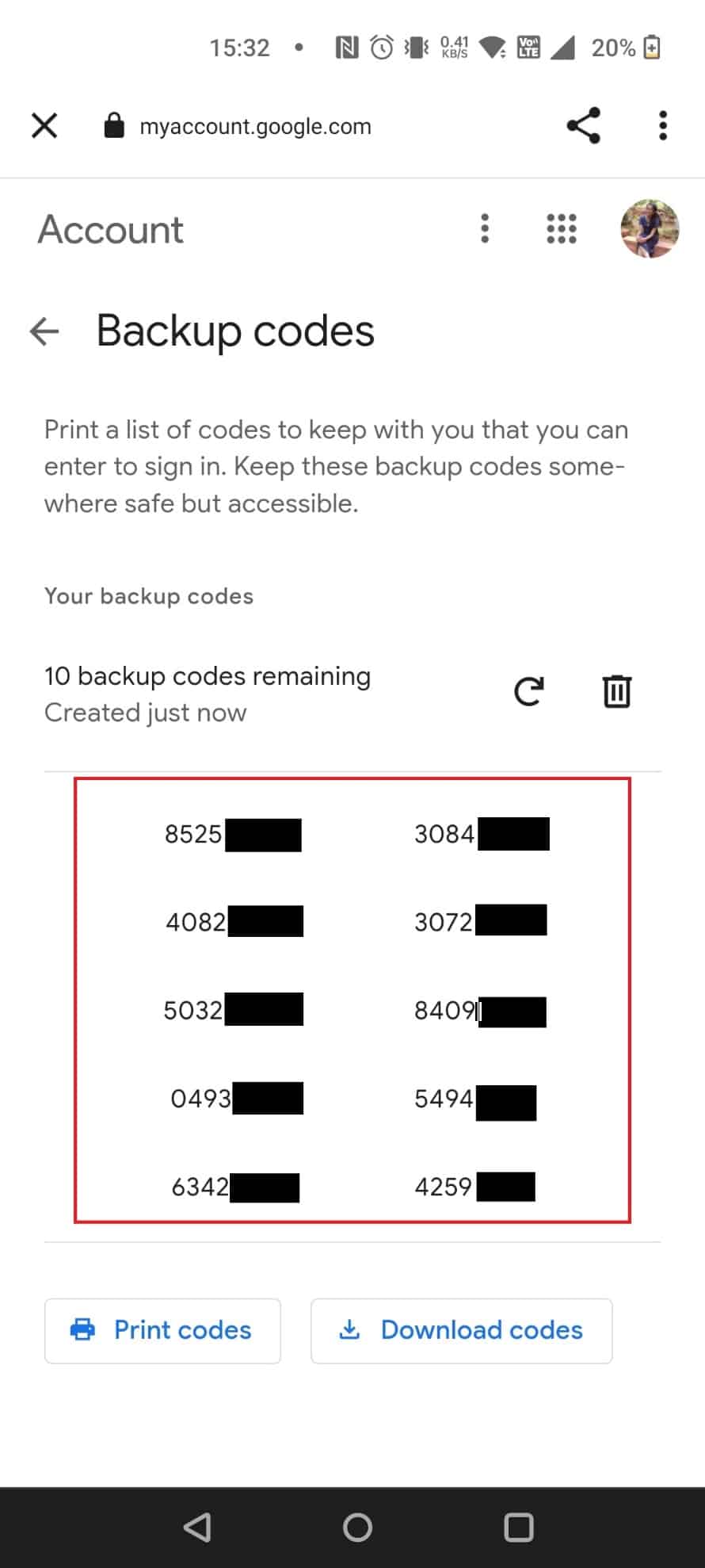 Hier erhalten Sie einen Satz 8-stelliger Backup-Codes | Was passiert, wenn Sie sich das Google Mail-Passwort nicht merken können?