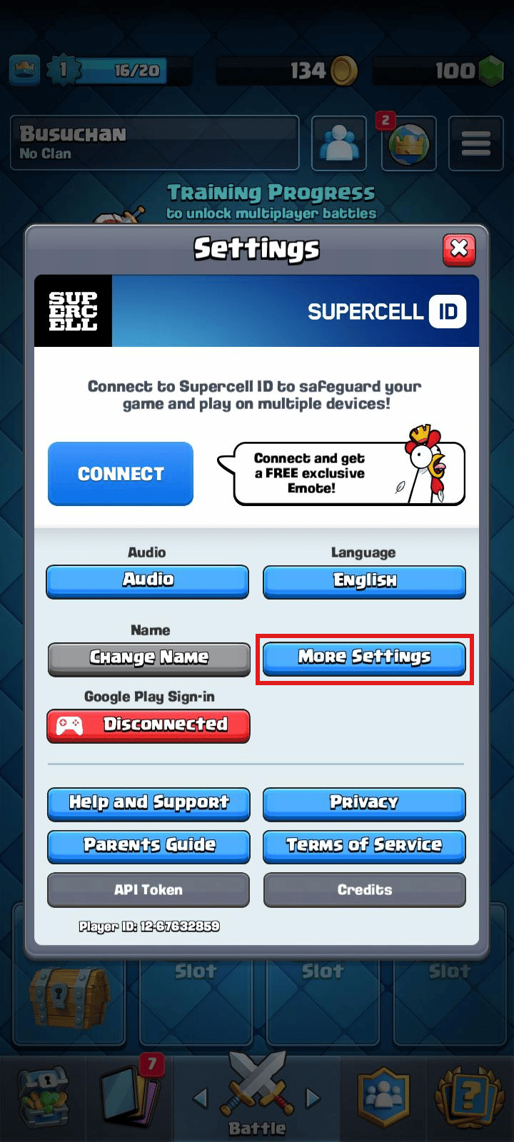 Ketuk Pengaturan Lainnya | Cara menghapus akun clash royale