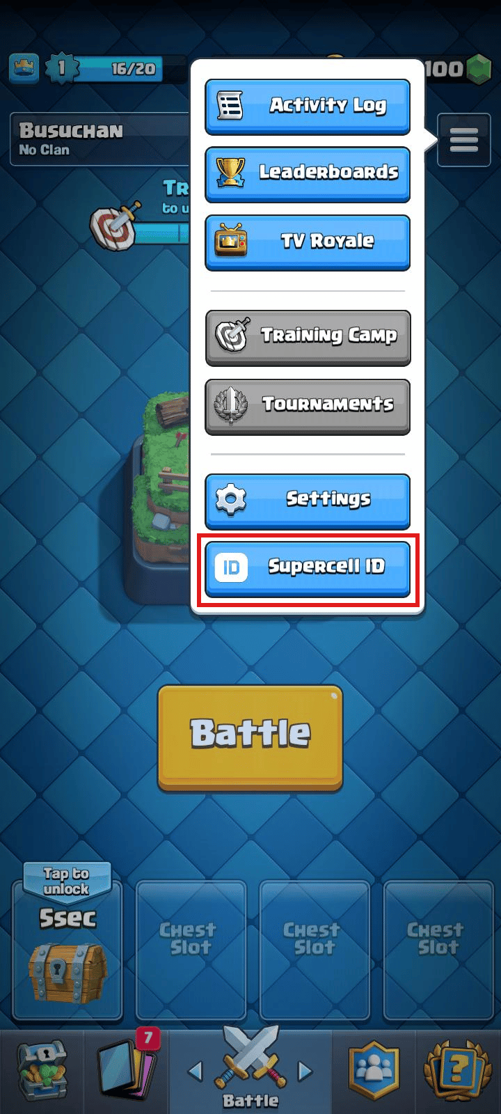 Ketuk Supercell ID.