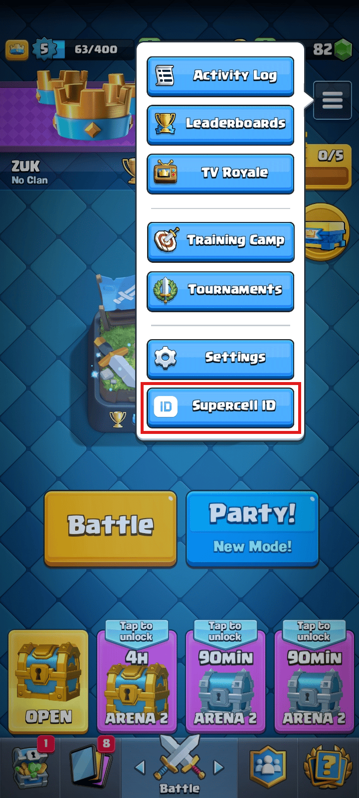 Ketuk Supercell ID. | hapus Supercell ID dari Clash Royale