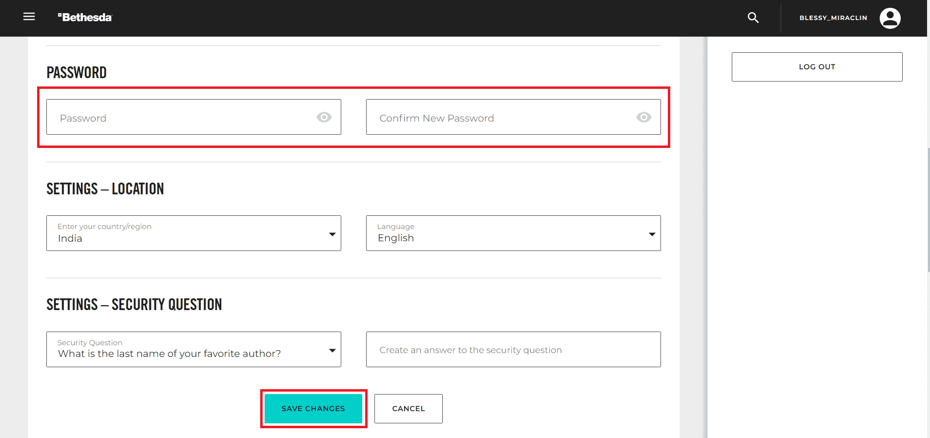 Définissez un nouveau mot de passe et cliquez sur ENREGISTRER LES MODIFICATIONS | Comment récupérer un compte Bethesda