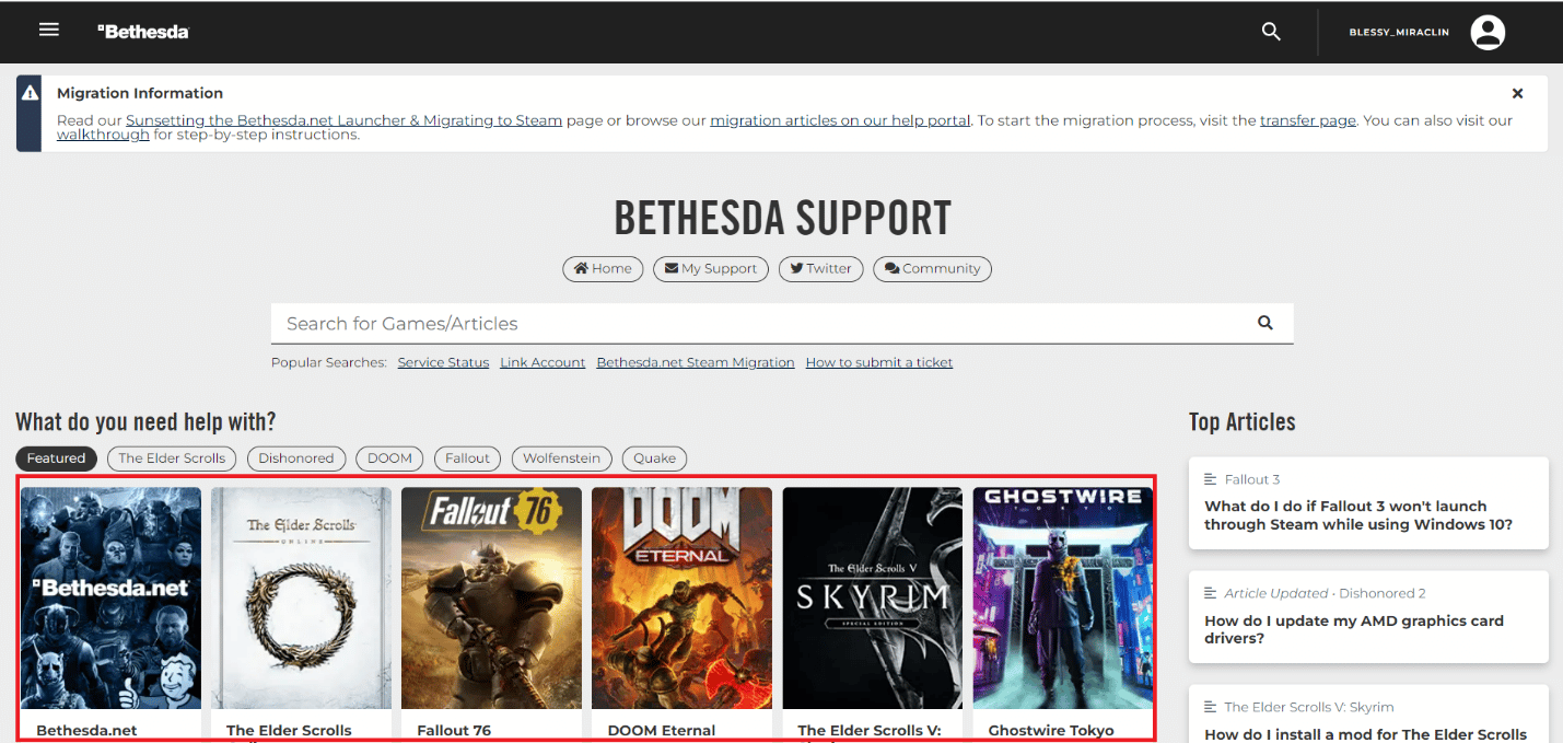 cliquez sur la vignette du jeu où vous rencontrez des problèmes | Comment récupérer un compte Bethesda